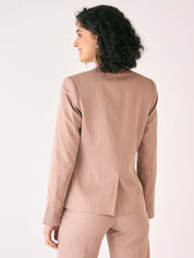 Witty Striped Clean Front Blazer-Cedar/White