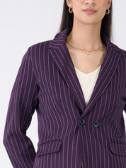 Bold Striped Double Breasted Blazer-Purple & White Stripe