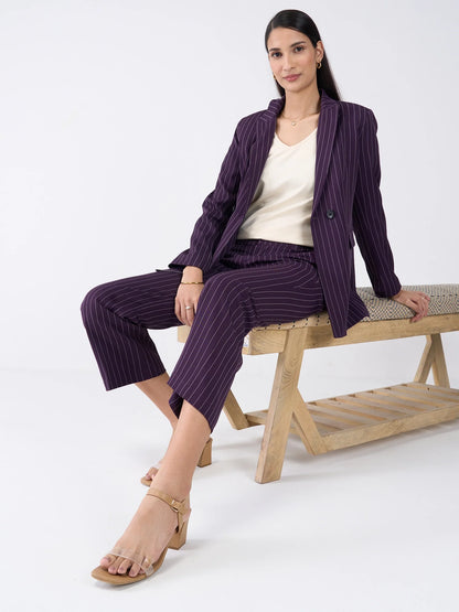 Bold Striped Double Breasted Blazer-Purple &amp; White Stripe