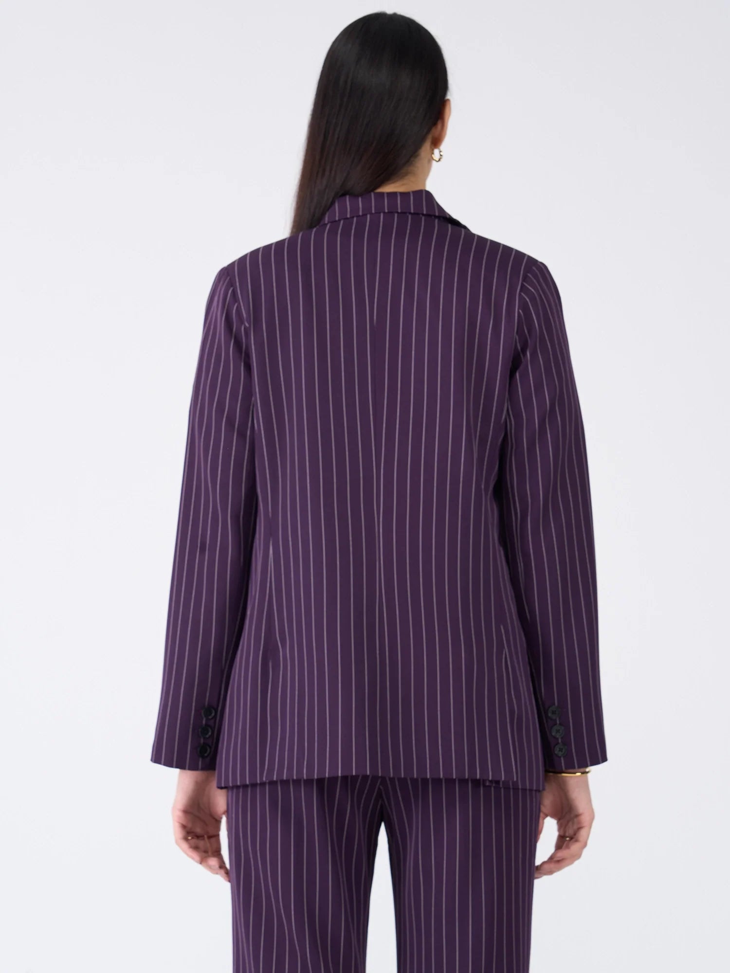 Bold Striped Double Breasted Blazer-Purple &amp; White Stripe