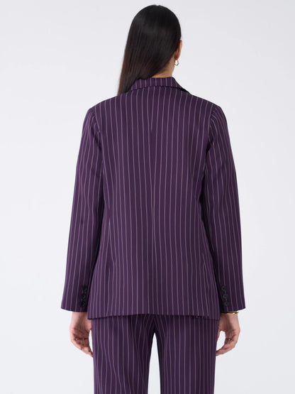 Bold Striped Double Breasted Blazer-Purple &amp; White Stripe