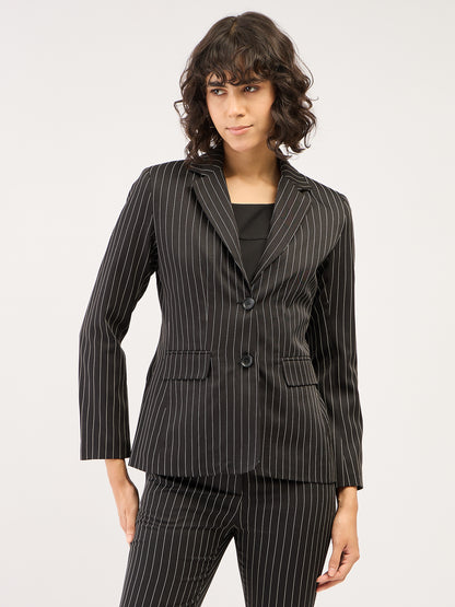Sincere-Black Stripes Striped Single Breasted Blazer - Black &amp; White