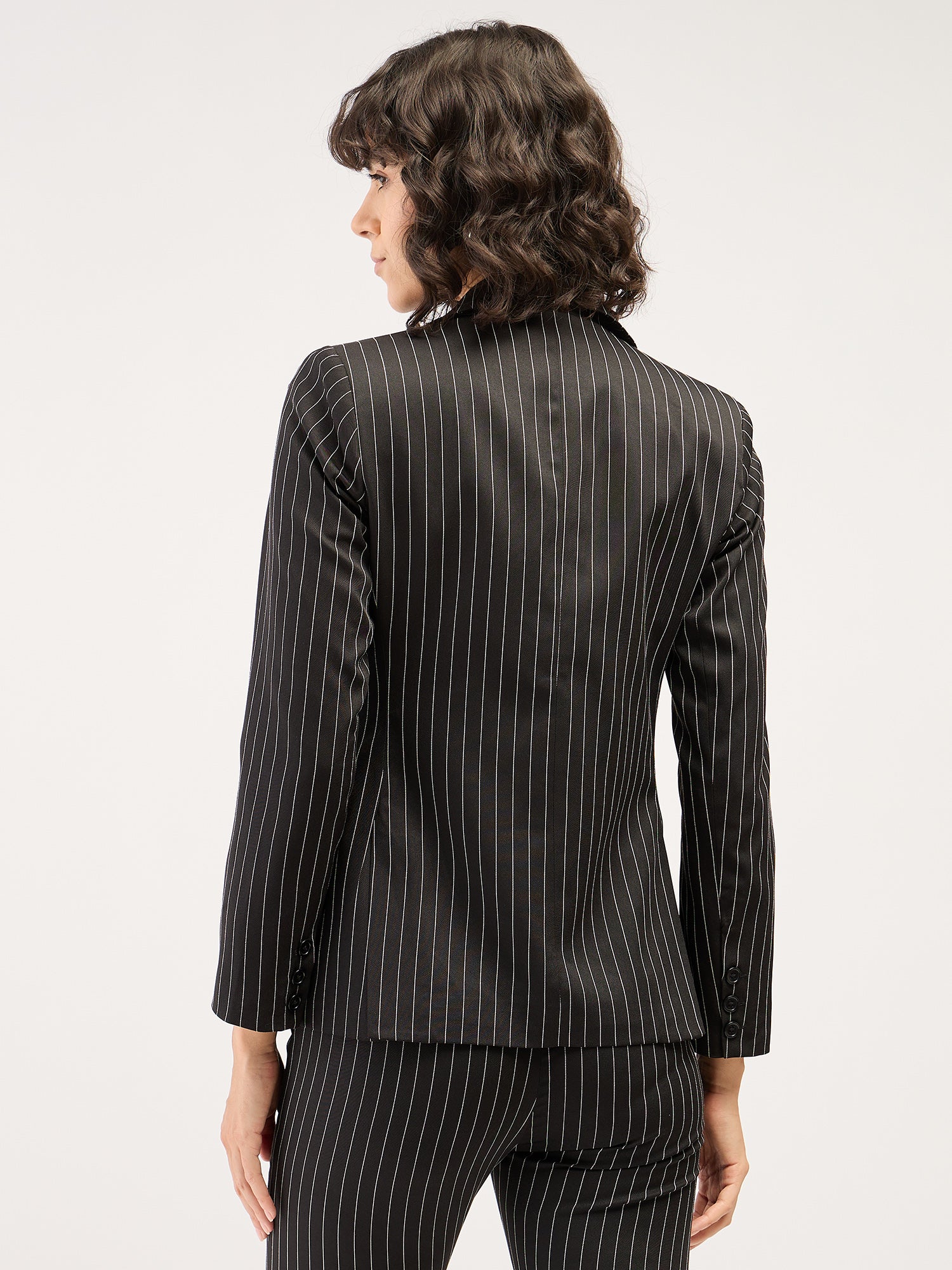 Sincere-Black Stripes Striped Single Breasted Blazer - Black & White