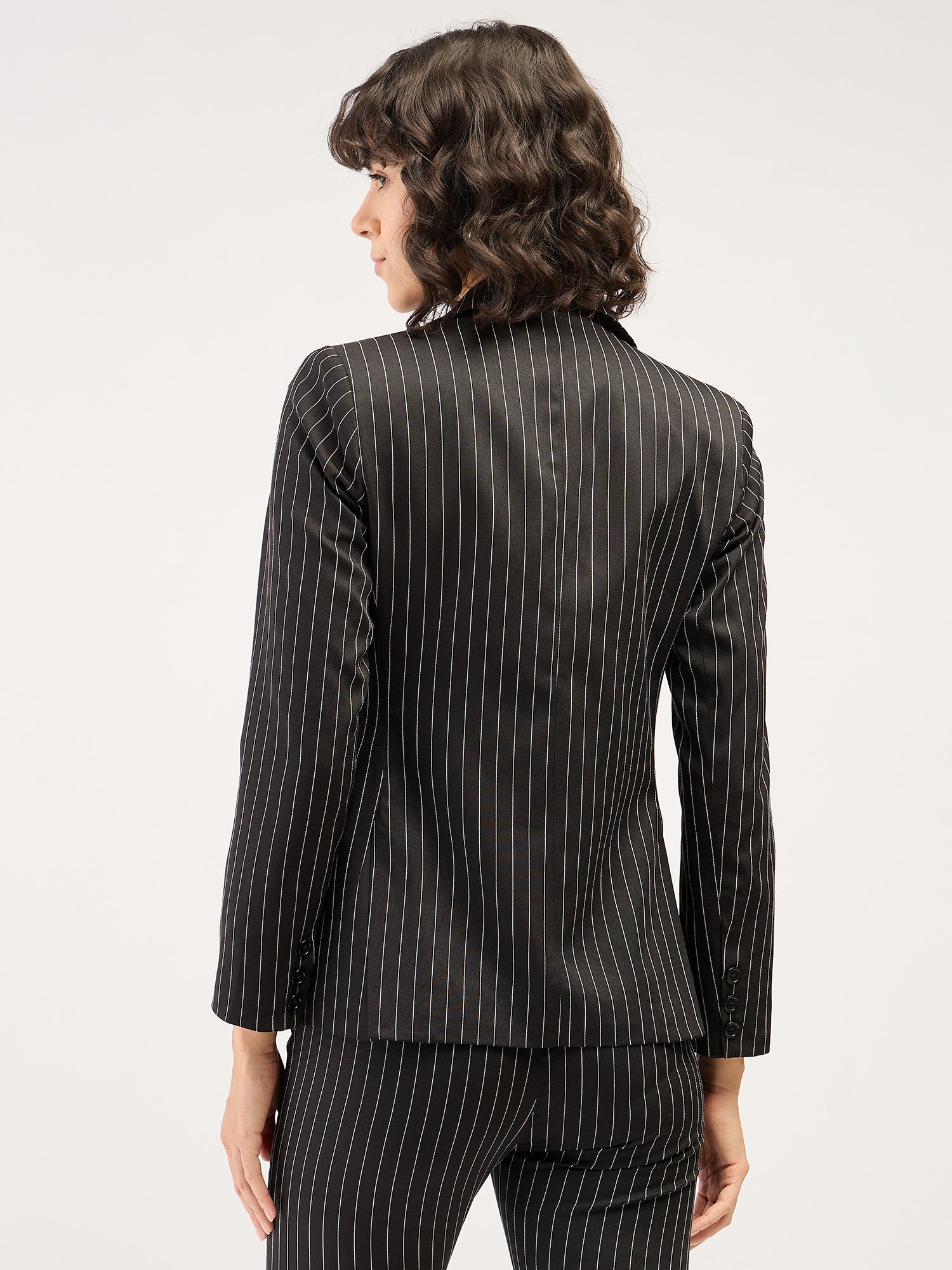 Sincere-Black Stripes Striped Single Breasted Blazer - Black &amp; White