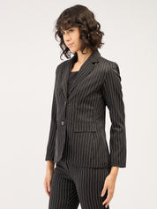 Sincere-Black Stripes Striped Single Breasted Blazer - Black & White