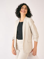 Spunky Striped Ruched Sleeve Blazer - Off White