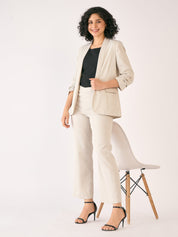 Spunky Striped Ruched Sleeve Blazer - Off White