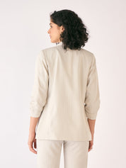 Spunky Striped Ruched Sleeve Blazer - Off White