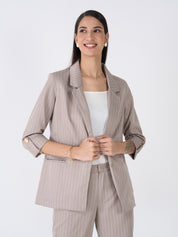 Ecuador Striped Rolled-Up Sleeves Blazer-Taupe/White