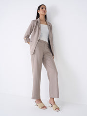 Ecuador Striped Rolled-Up Sleeves Blazer-Taupe/White