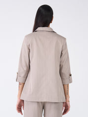 Ecuador Striped Rolled-Up Sleeves Blazer-Taupe/White