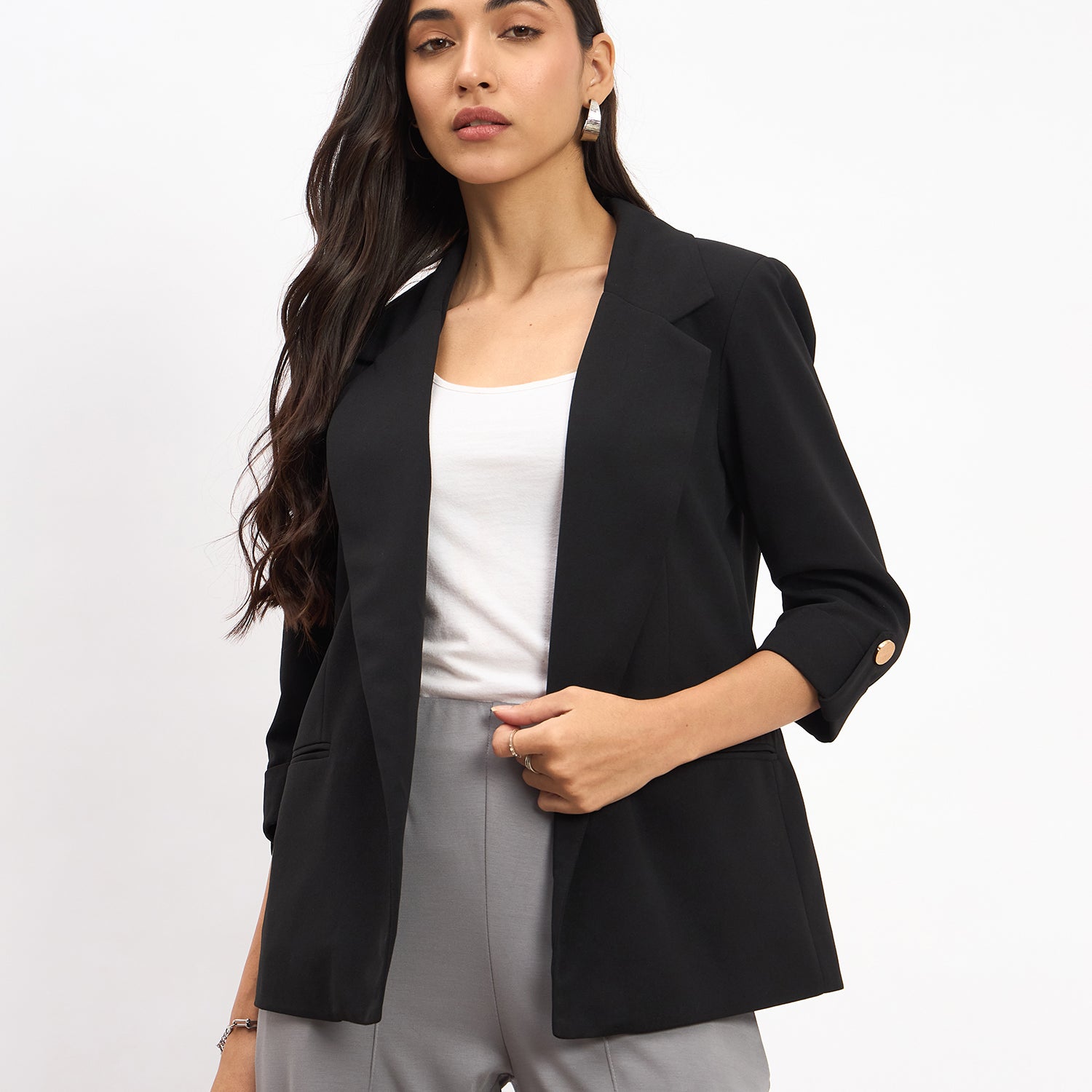 Ecuador Rolled-Up Sleeves Blazer - Black