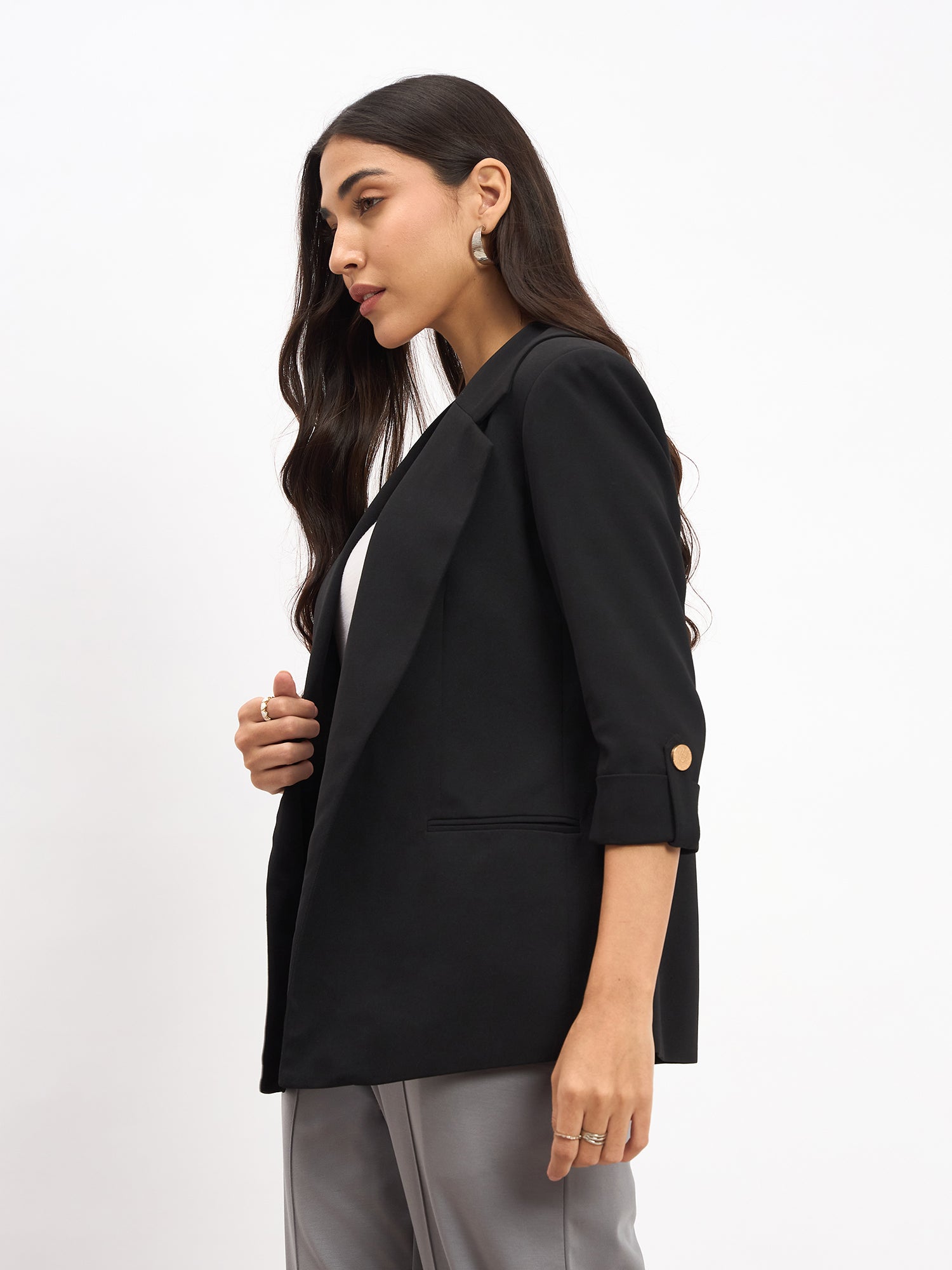 Ecuador Rolled-Up Sleeves Blazer - Black