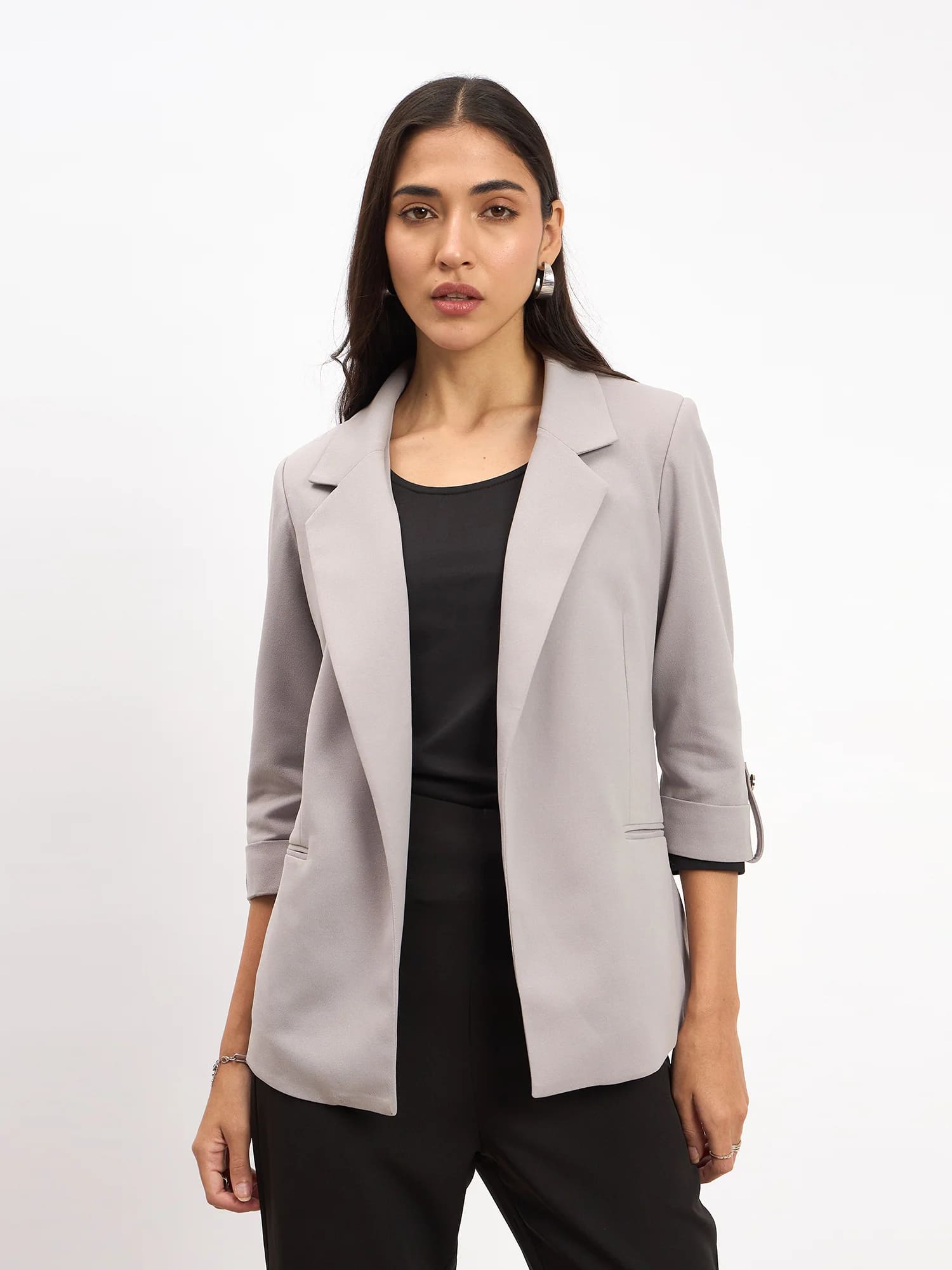 Ecuador Rolled-Up Sleeves Blazer - Light Grey