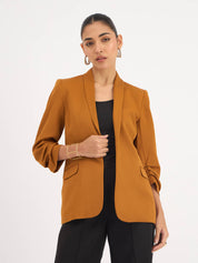 Iconic Ruched sleeve blazer - Tan Brown