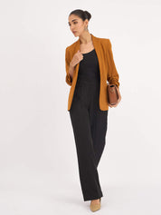 Iconic Ruched sleeve blazer - Tan Brown