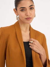 Iconic Ruched sleeve blazer - Tan Brown