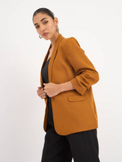 Iconic Ruched sleeve blazer - Tan Brown