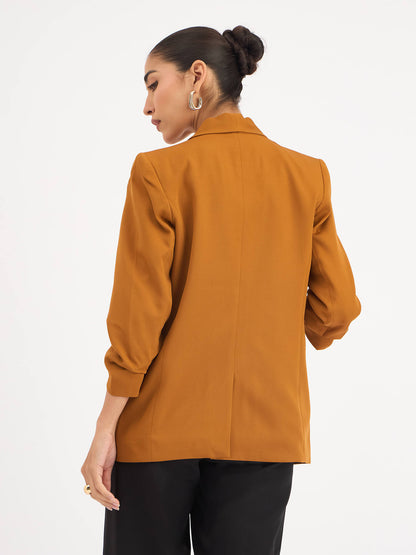 Iconic Ruched sleeve blazer - Tan Brown