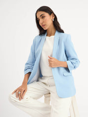 Iconic Ruched Sleeve Blazer - Sky Blue