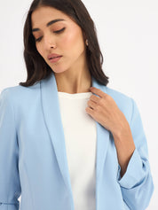 Iconic Ruched Sleeve Blazer - Sky Blue