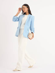 Iconic Ruched Sleeve Blazer - Sky Blue