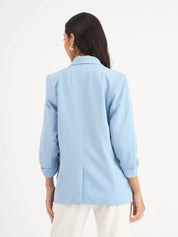 Iconic Ruched Sleeve Blazer - Sky Blue