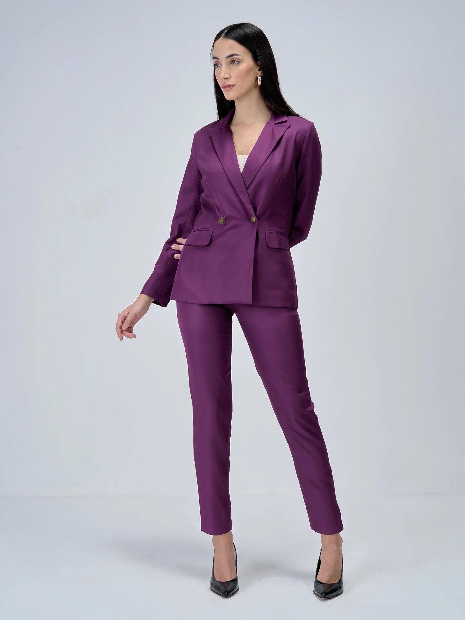 Dominant Double Breasted Blazer-Purple