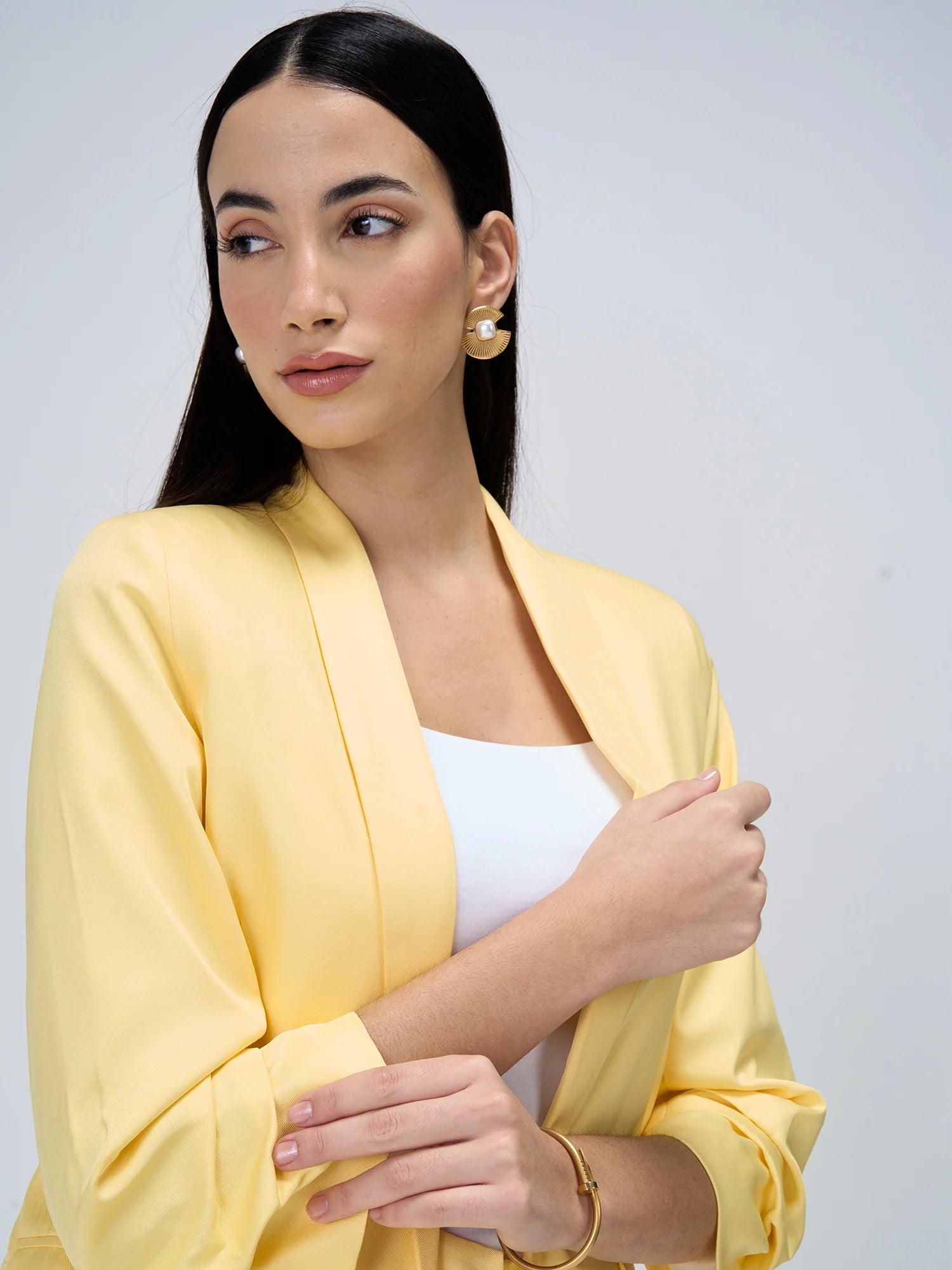 Iconic Ruched Sleeve Blazer-Yellow