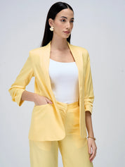 Iconic Ruched Sleeve Blazer-Yellow