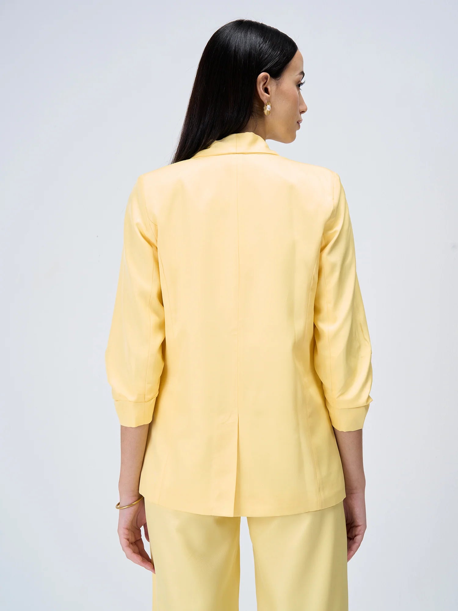 Iconic Ruched Sleeve Blazer-Yellow