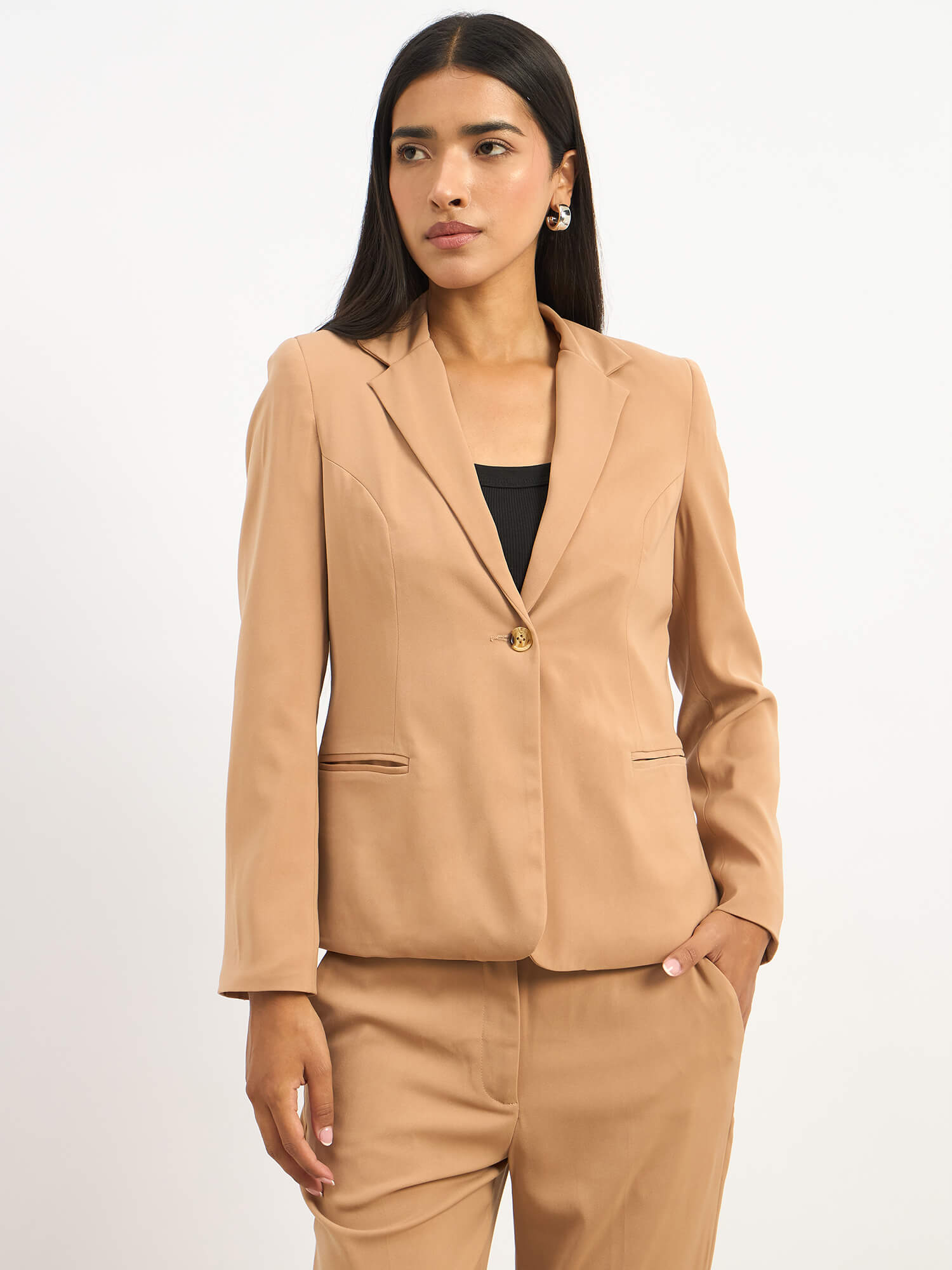 Gritty Single Breasted Blazer - Tan Brown