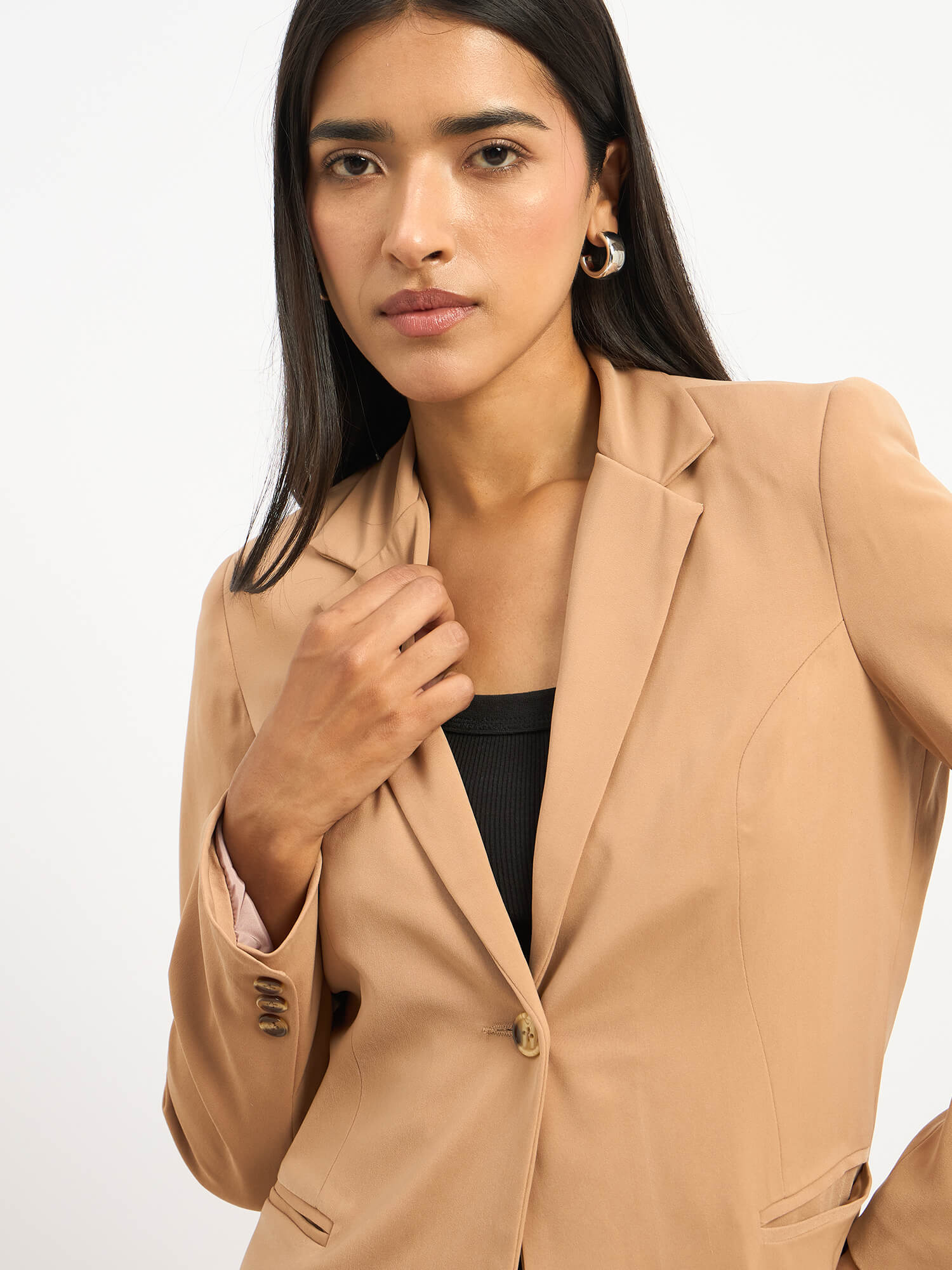 Gritty Single Breasted Blazer - Tan Brown