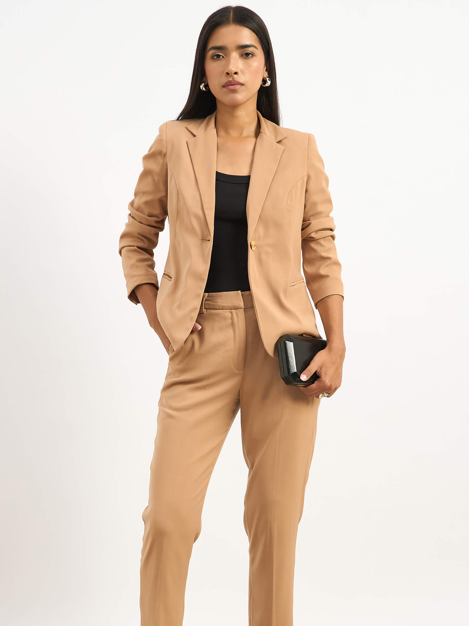 Gritty Single Breasted Blazer - Tan Brown