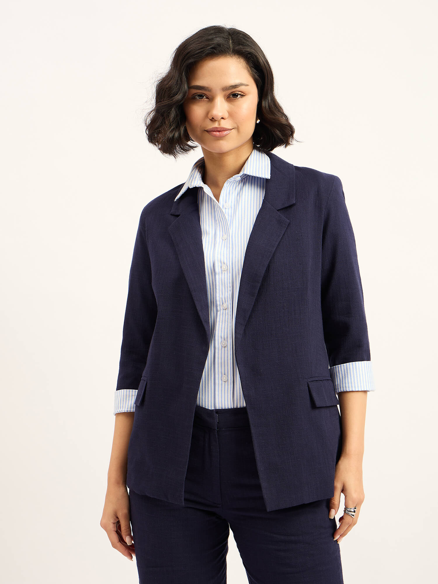 Zephyr Rolled-Up Sleeves Blazer - Navy Blue