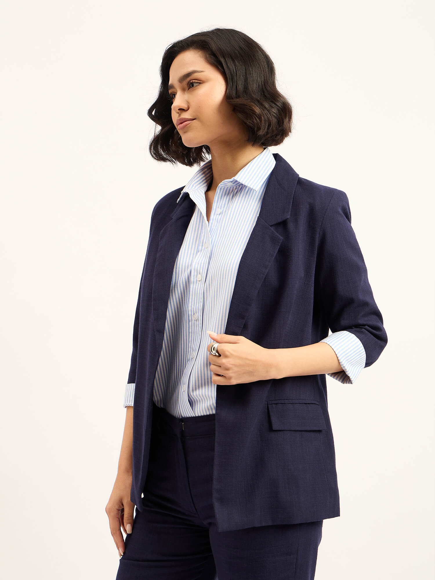 Zephyr Rolled-Up Sleeves Blazer - Navy Blue