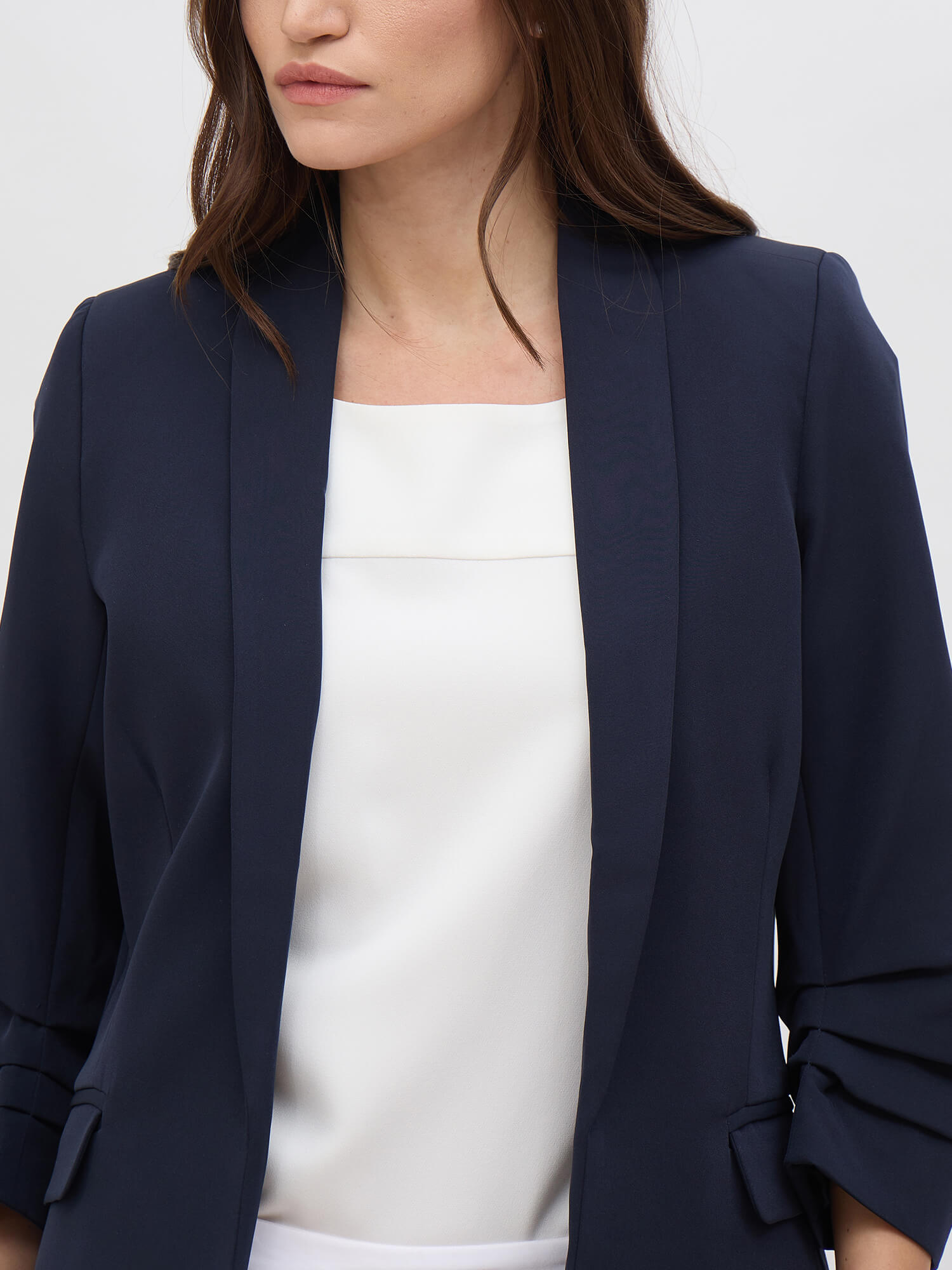 Spunky Ruched Sleeve Blazer-Navy
