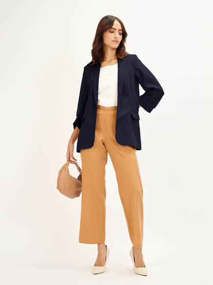 Spunky Ruched Sleeve Blazer-Navy