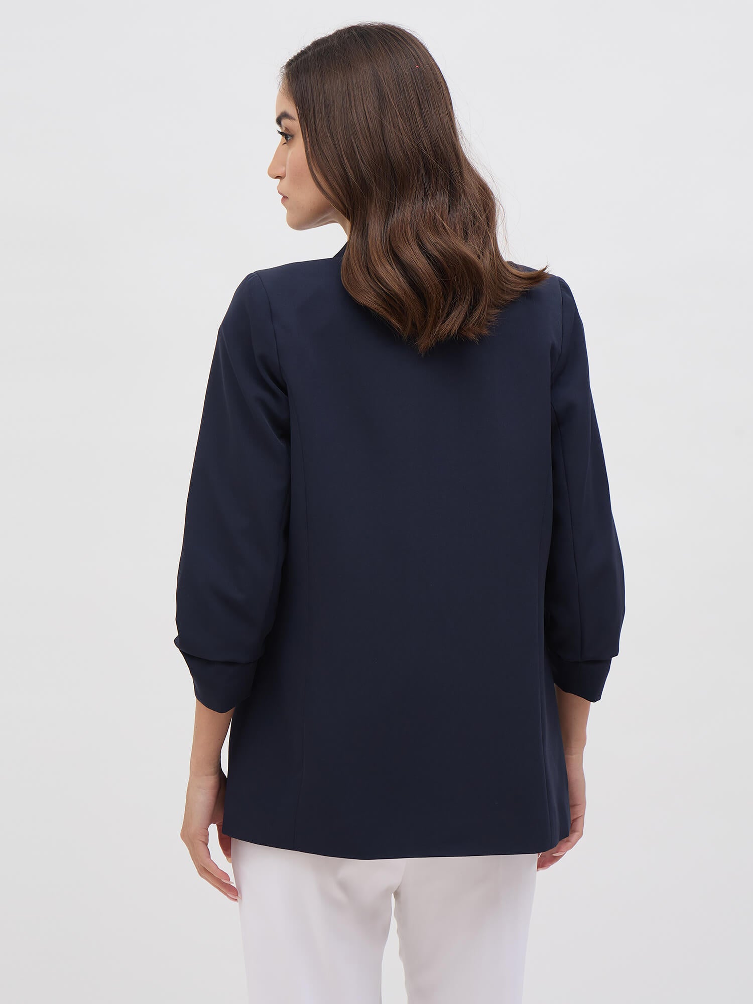 Spunky Ruched Sleeve Blazer-Navy