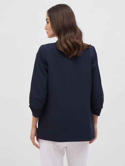 Spunky Ruched Sleeve Blazer-Navy