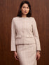Elara Waist Flap Slim Fit Tweed Blazer-Beige