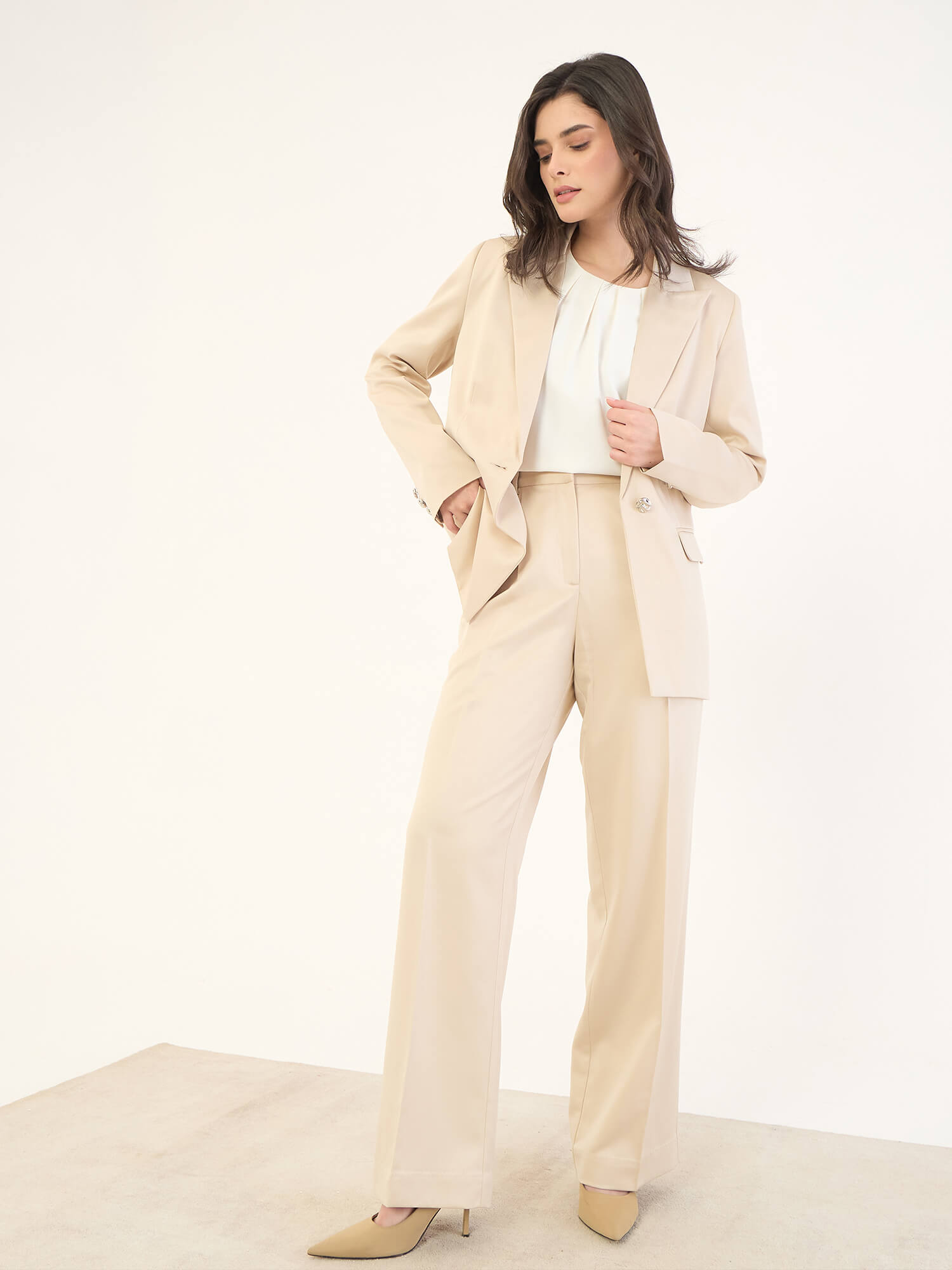 Ivy Single Breasted Blazer-Cream