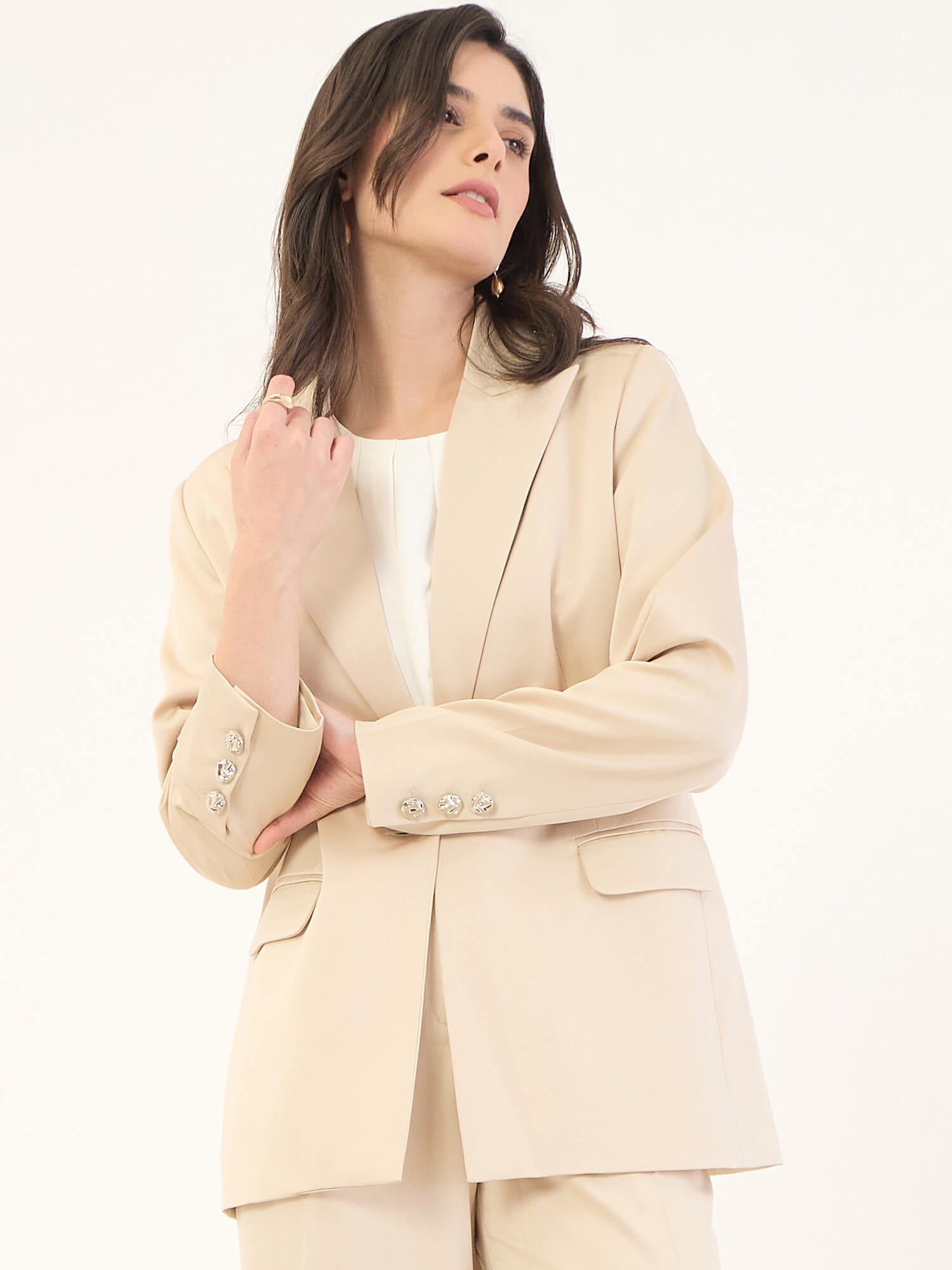 Ivy Single Breasted Blazer-Cream