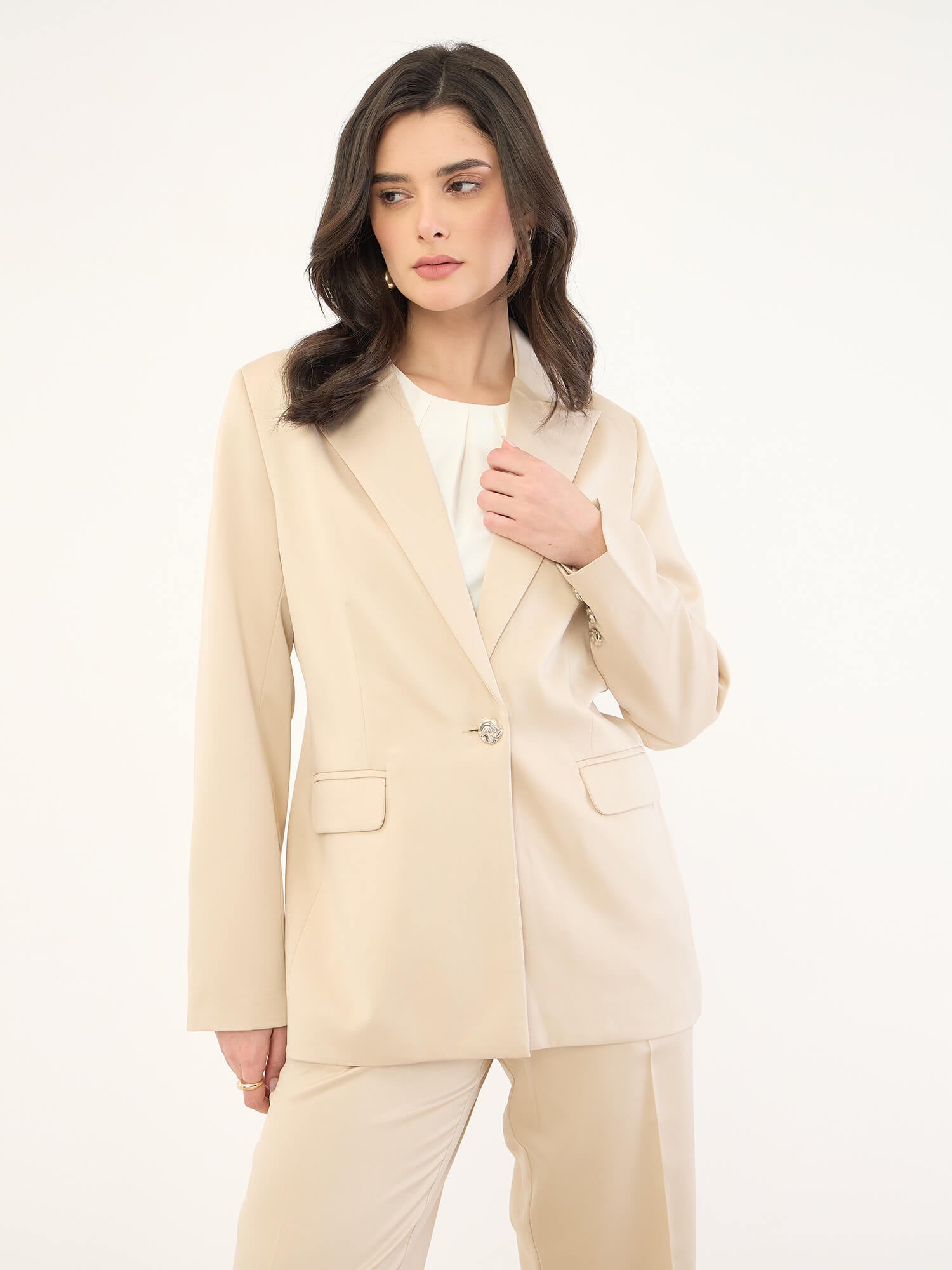 Ivy Single Breasted Blazer-Cream