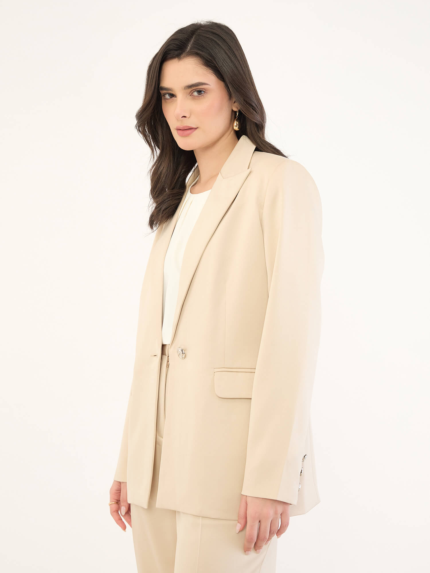 Ivy Single Breasted Blazer-Cream