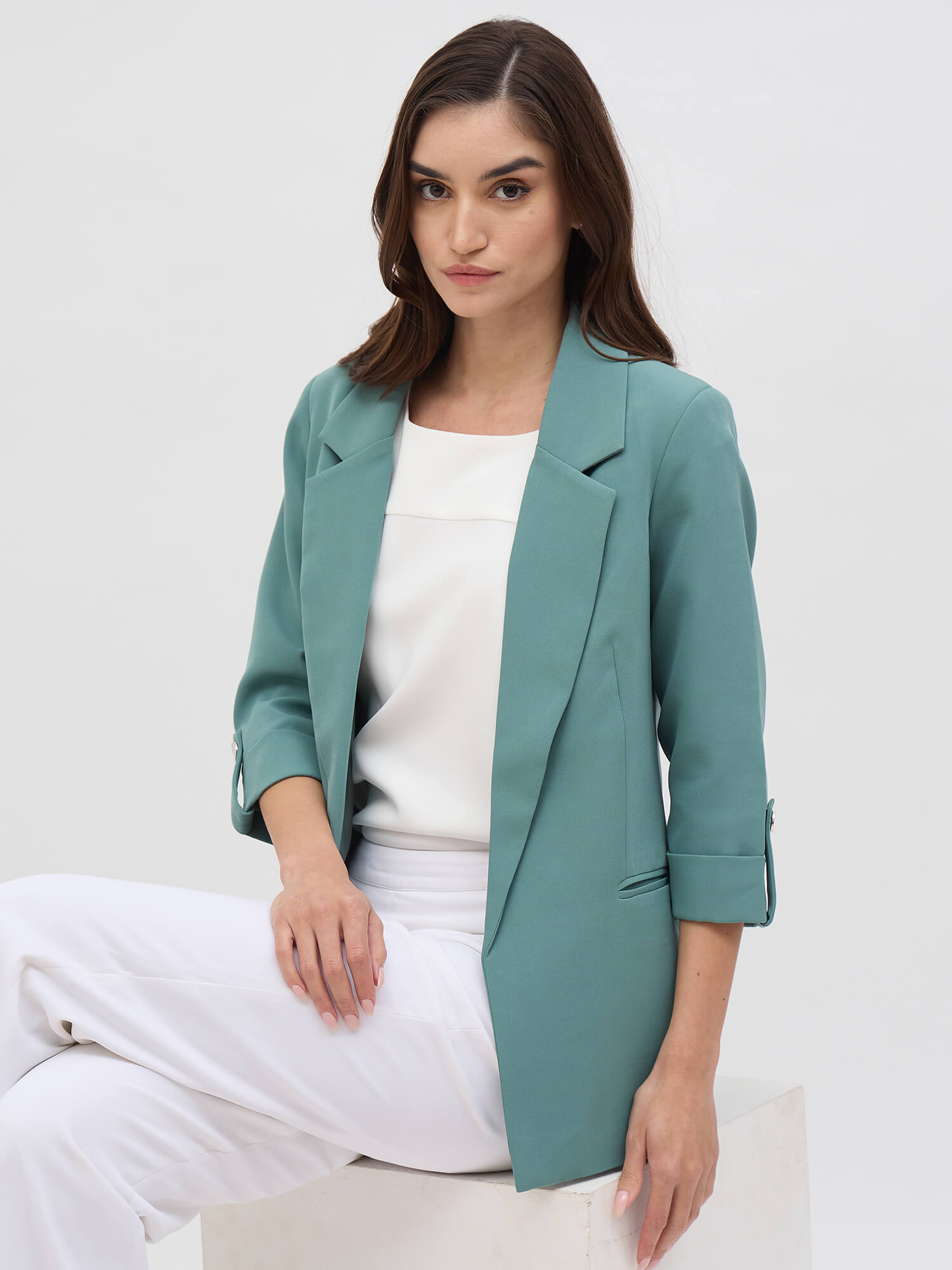 Ecuador Rolled-Up Sleeves Blazer-Sea Green