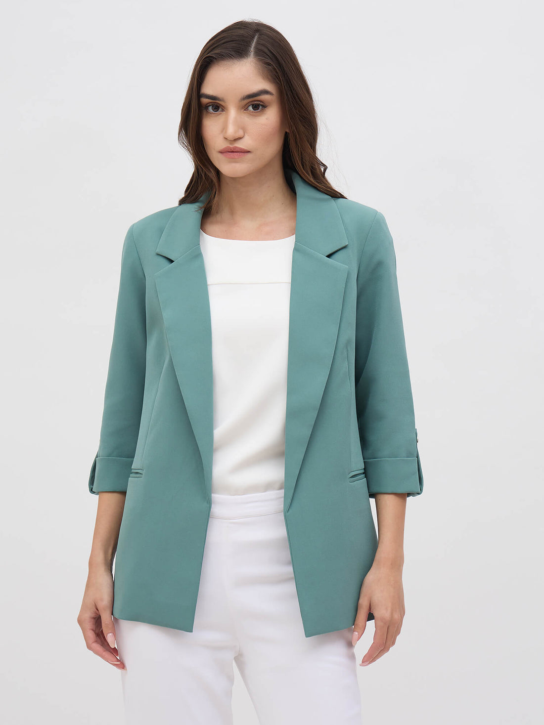 Ecuador Rolled-Up Sleeves Blazer-Sea Green