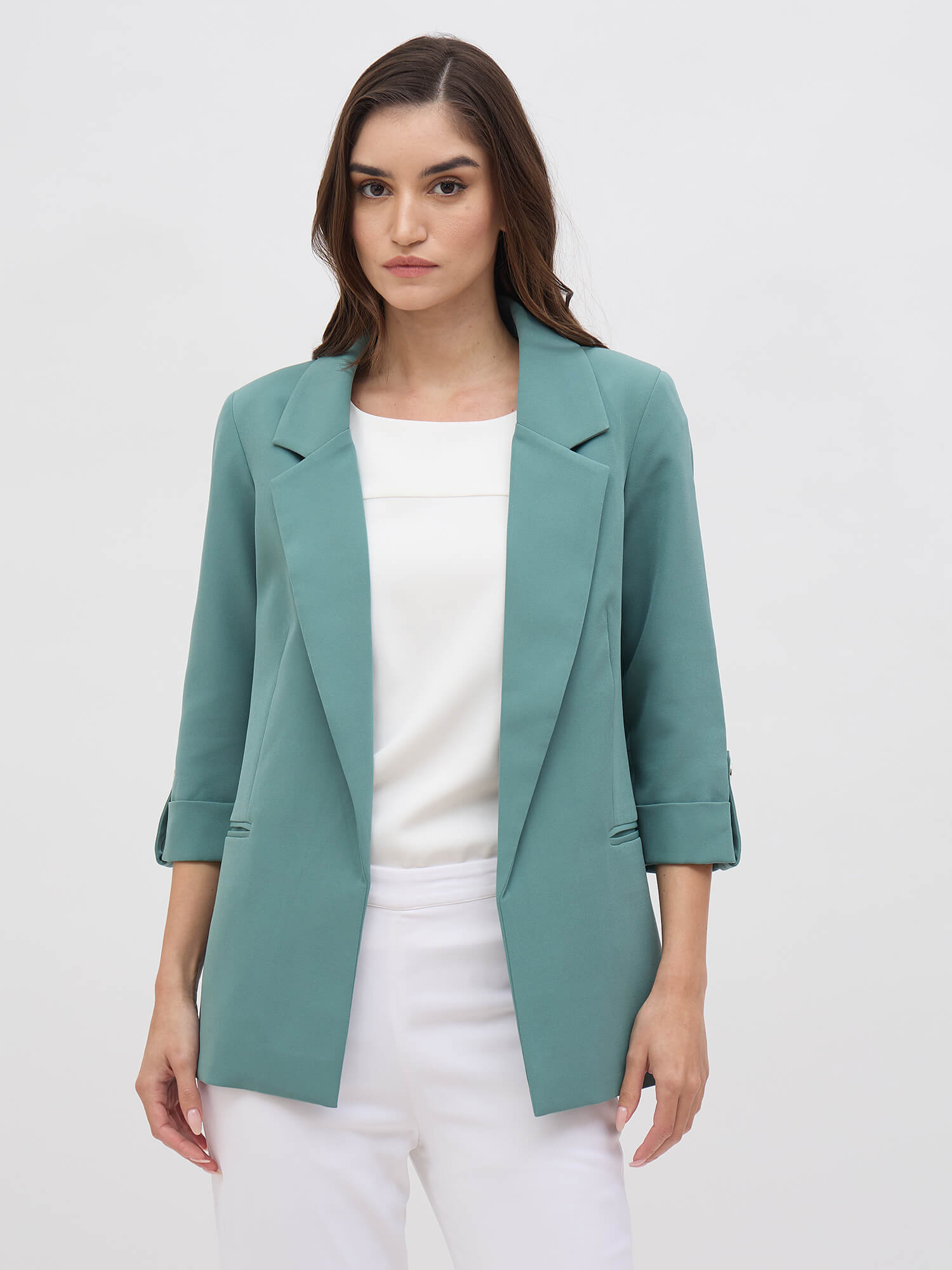Ecuador Rolled-Up Sleeves Blazer-Sea Green