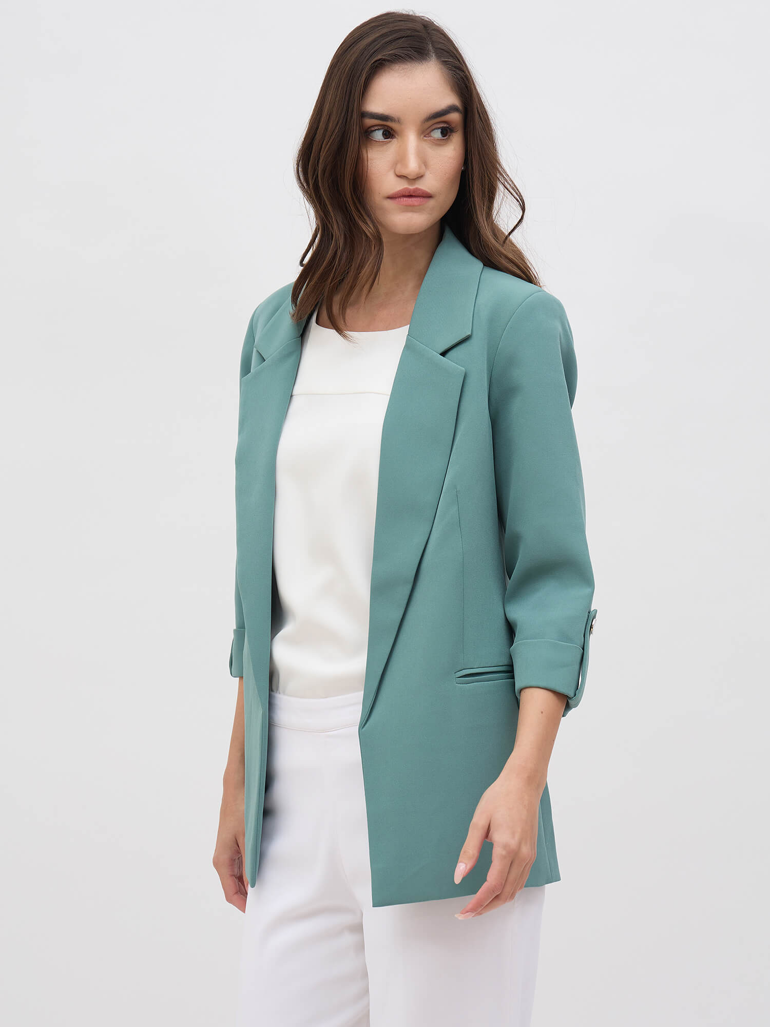 Ecuador Rolled-Up Sleeves Blazer-Sea Green