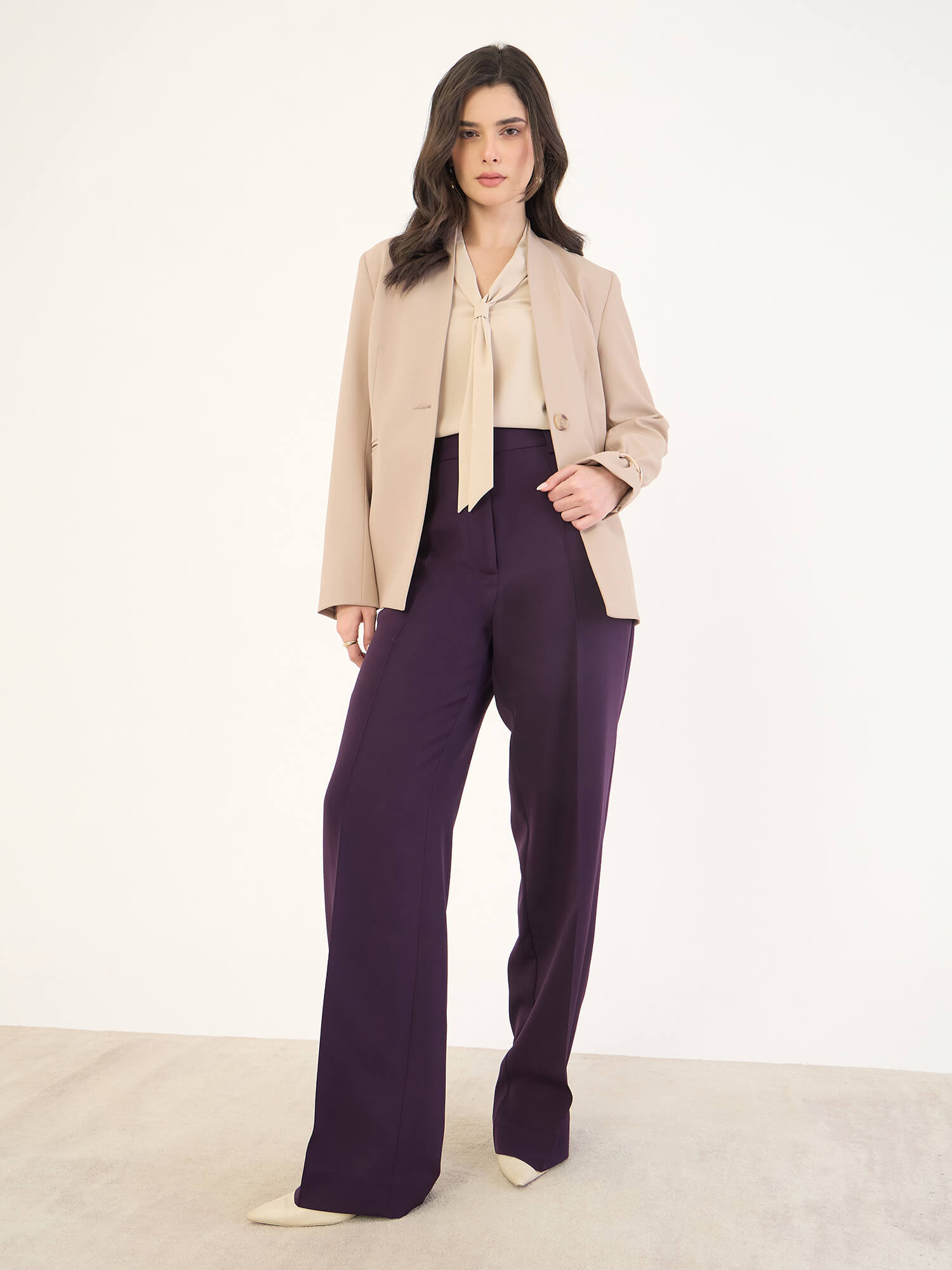 Diddion Collarless Blazer -Beige